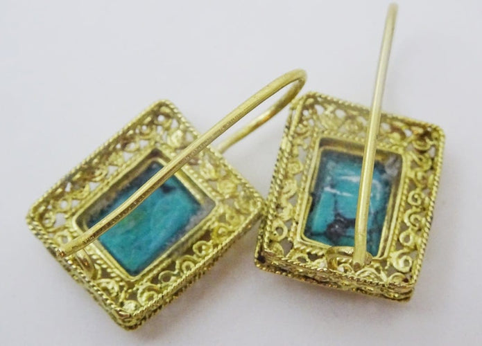 Boucles d'oreilles Boucles d'oreilles ethniques artisanales en or 18 carats et turquoise africaine 58 Facettes earrings 8