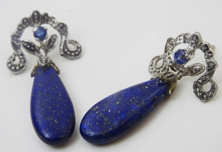 Boucles d'oreilles Art déco - Boucles d’oreilles en or 14 carats lapis-lazuli et saphir 58 Facettes earrings 12