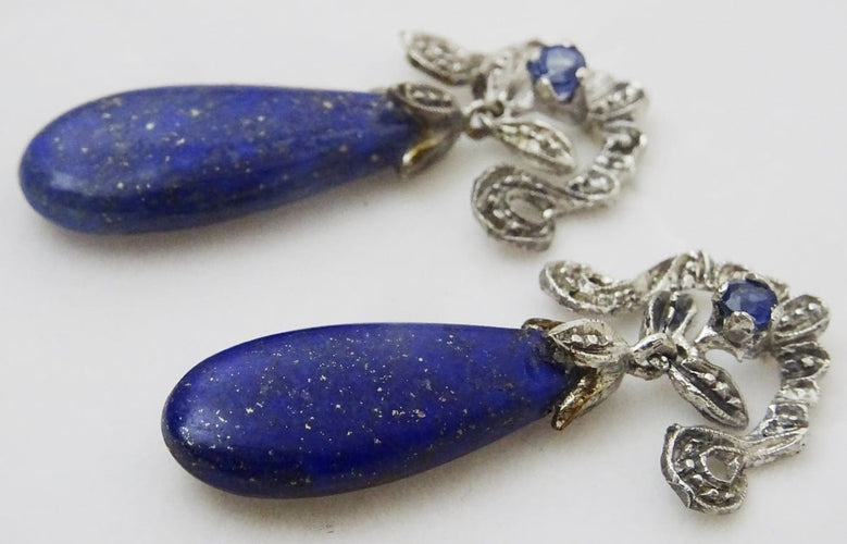 Boucles d'oreilles Art déco - Boucles d’oreilles en or 14 carats lapis-lazuli et saphir 58 Facettes earrings 12