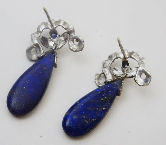 Boucles d'oreilles Art déco - Boucles d’oreilles en or 14 carats lapis-lazuli et saphir 58 Facettes earrings 12