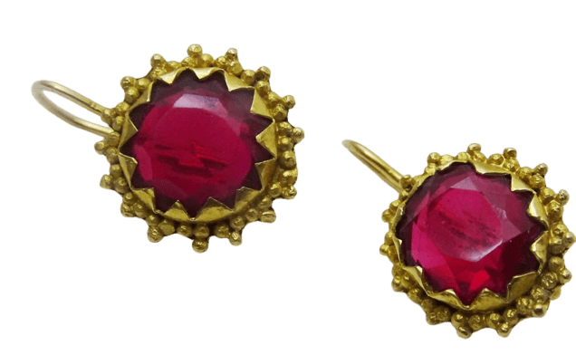 Boucles d'oreilles Boucles d’oreilles vintage ouzbèkes en or 14 carats et verre 58 Facettes earrings 12