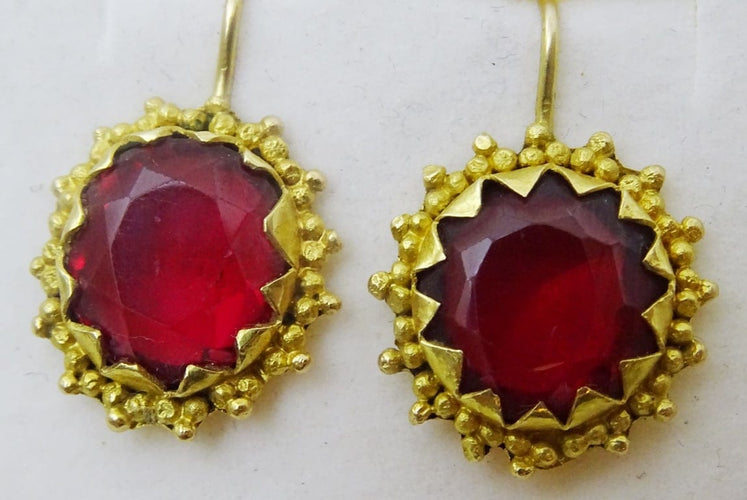Boucles d'oreilles Boucles d’oreilles vintage ouzbèkes en or 14 carats et verre 58 Facettes earrings 12