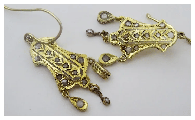 Boucles d'oreilles Boucles d'oreilles marocaines vintage gravées en or 18 carats et diamants 58 Facettes earrings 14