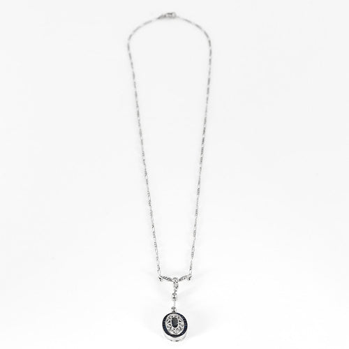Collier Ravissant collier de style Art Deco en or blanc et saphir de synthèse 58 Facettes B260111