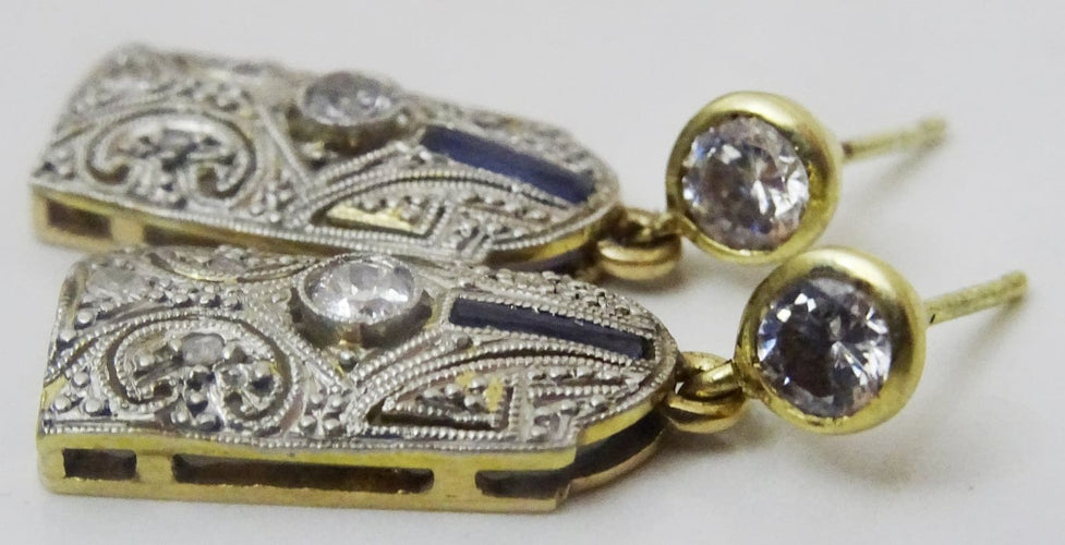 Boucles d'oreilles Art déco - Boucles d’oreilles en platine et or 14 carats, diamants et saphir 58 Facettes earrings 14