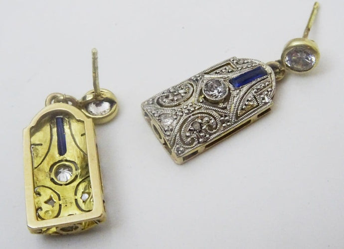 Boucles d'oreilles Art déco - Boucles d’oreilles en platine et or 14 carats, diamants et saphir 58 Facettes earrings 14