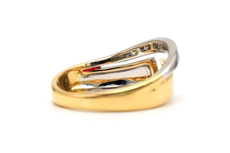 Bague 55 Bague contemporaine en or jaune et or blanc 18 carats sertie de diamants 58 Facettes B816