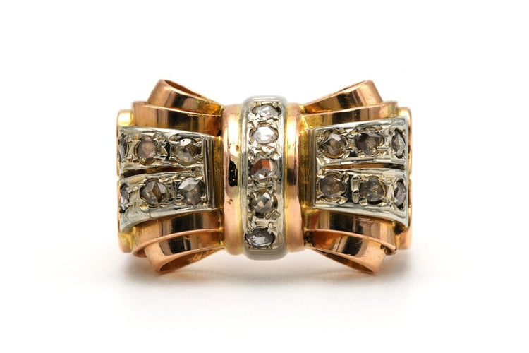 Bague 53 Bague Art déco sertie de diamants taille rose en or jaune 18 carats 58 Facettes 23520