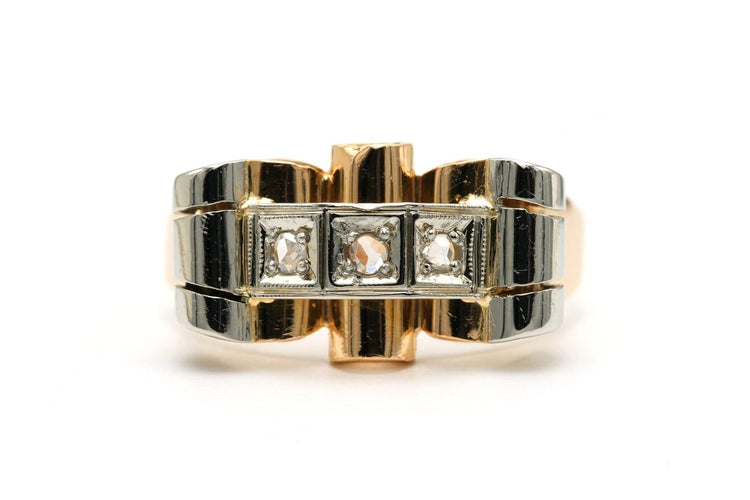 Bague 56 Art déco - Bague en or jaune et blanc 18 carats et diamants 58 Facettes 22767