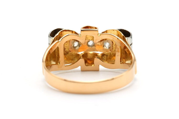 Bague 56 Art déco - Bague en or jaune et blanc 18 carats et diamants 58 Facettes 22767