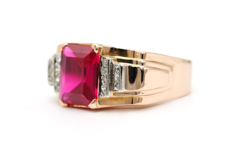 Bague 64 Bague Art déco en or jaune 18 carats, rubis synthétique et diamants 58 Facettes 22692