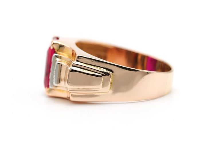 Bague 64 Bague Art déco en or jaune 18 carats, rubis synthétique et diamants 58 Facettes 22692