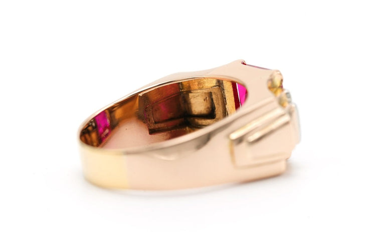 Bague 64 Bague Art déco en or jaune 18 carats, rubis synthétique et diamants 58 Facettes 22692