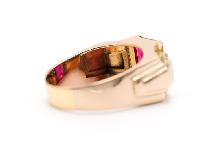 Bague 64 Bague Art déco en or jaune 18 carats, rubis synthétique et diamants 58 Facettes 22692
