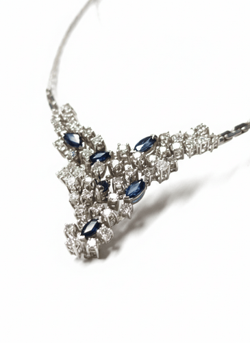 Collier Collier ras-de-cou vintage - Collier en or 18K avec diamants et saphirs 58 Facettes E58