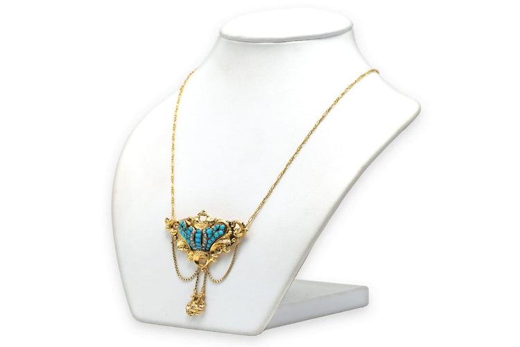 Collier Collier Napoléon III en or jaune 18 carats, perles et turquoises 58 Facettes 23352