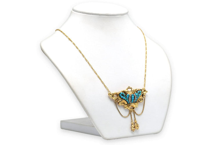 Collier Napoléon III - Collier en or jaune, perles et turquoises 58 Facettes 23352