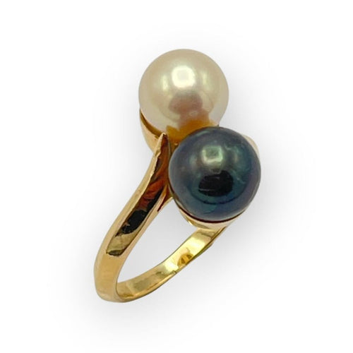 Bague 48 Bague toi & moi en or jaune 750 avec perles 58 Facettes 149066877