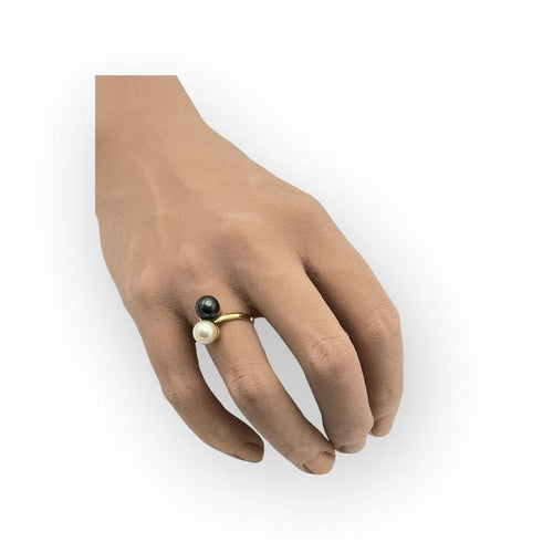 Bague 48 Bague toi & moi en or jaune 750 avec perles 58 Facettes 149066877