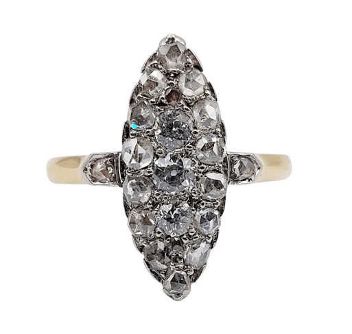 Bague 54.5 Bague marquise ancienne en or 18k et platine, diamants 58 Facettes A06739