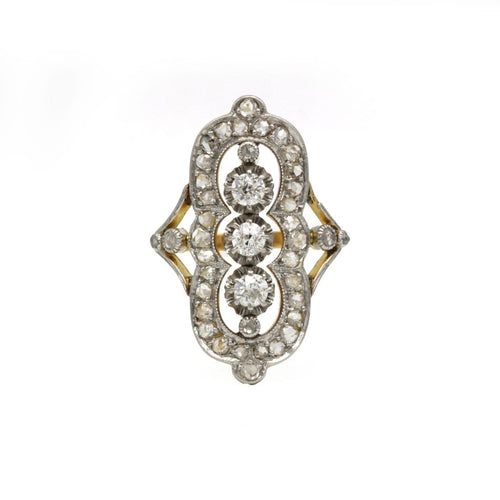 Bague 58 Bague marquise en or jaune, platine et diamants 58 Facettes 260015SP