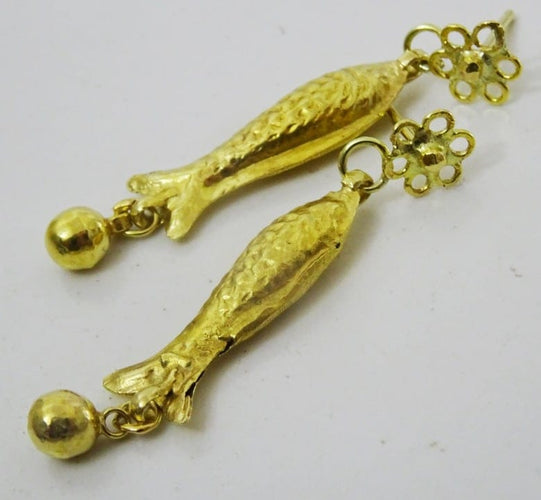 Boucles d'oreilles Boucles d’oreilles vintage poisson en or 14 et 21 carats 58 Facettes earrings 24