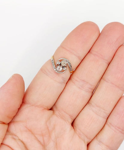 Bague 54 Bague toi et moi tourbillon antique en or 18k, platine et diamants 58 Facettes A06754