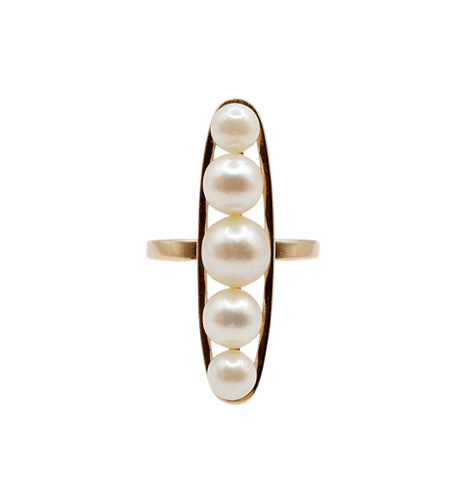 Bague 52 Bague marquise XXL vintage en or rose 18k et perles de culture 58 Facettes A06757