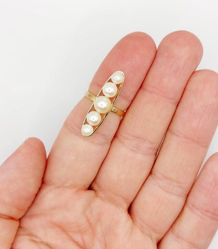 Bague 52 Bague marquise XXL vintage en or rose 18k et perles de culture 58 Facettes A06757