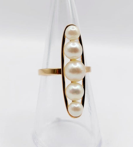 Bague 52 Bague marquise XXL vintage en or rose 18k et perles de culture 58 Facettes A06757