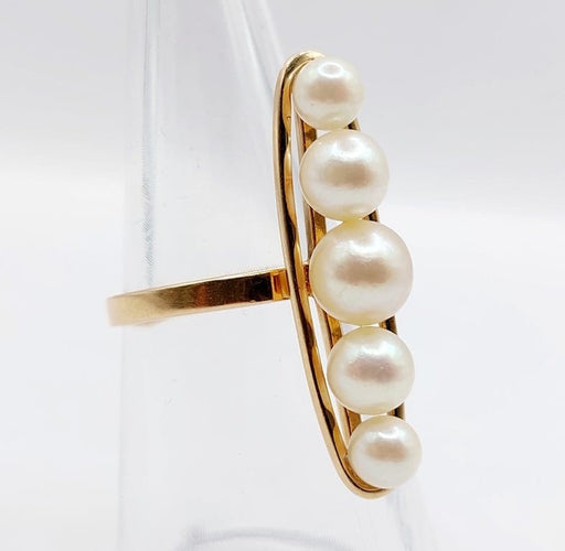 Bague 52 Bague marquise XXL vintage en or rose 18k et perles de culture 58 Facettes A06757