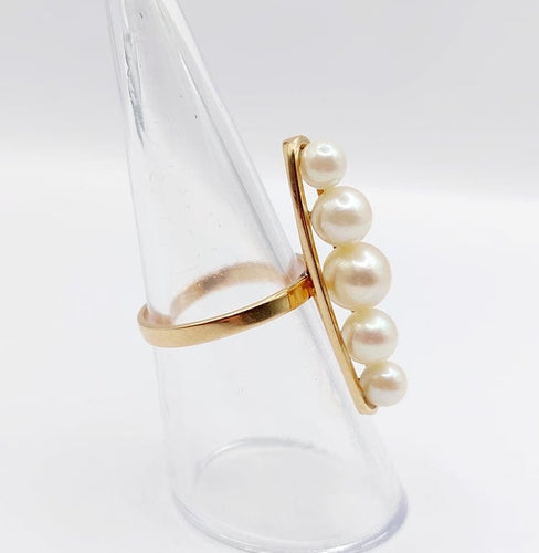 Bague 52 Bague marquise XXL vintage en or rose 18k et perles de culture 58 Facettes A06757