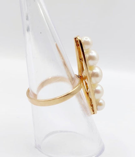 Bague 52 Bague marquise XXL vintage en or rose 18k et perles de culture 58 Facettes A06757