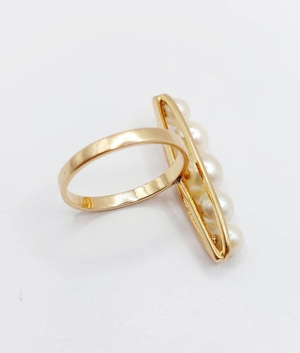 Bague 52 Bague marquise XXL vintage en or rose 18k et perles de culture 58 Facettes A06757