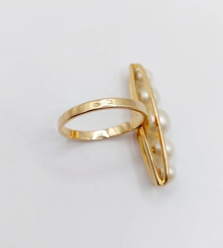 Bague 52 Bague marquise XXL vintage en or rose 18k et perles de culture 58 Facettes A06757