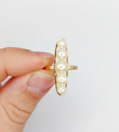 Bague 52 Bague marquise XXL vintage en or rose 18k et perles de culture 58 Facettes A06757