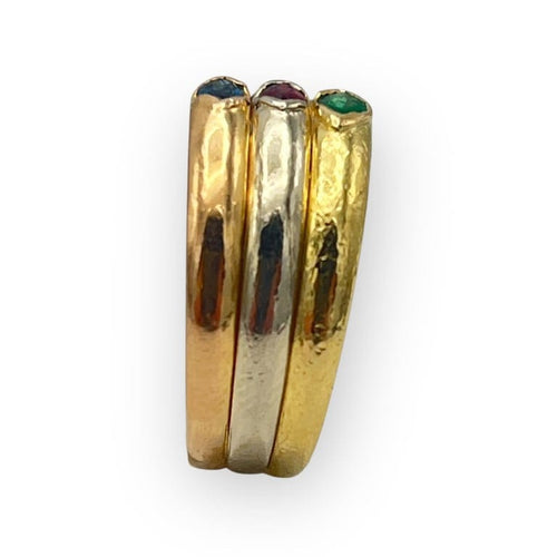 Bague 54 Bague triple anneau 3 ors 750 sertie émeraude, rubis et saphir 58 Facettes 149066374