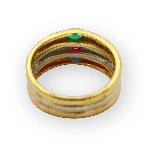 Bague 54 Bague triple anneau 3 ors 750 sertie émeraude, rubis et saphir 58 Facettes 149066374