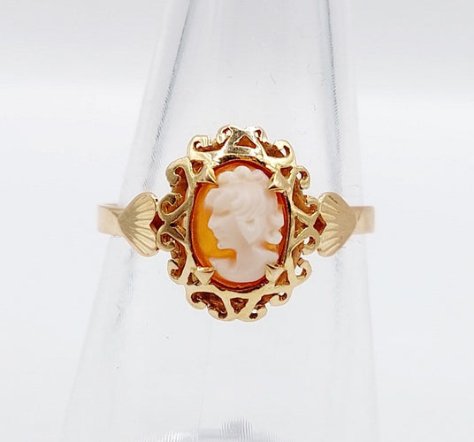 Bague 55.5 Bague vintage en or rose 18k avec camée coquille 58 Facettes A06766