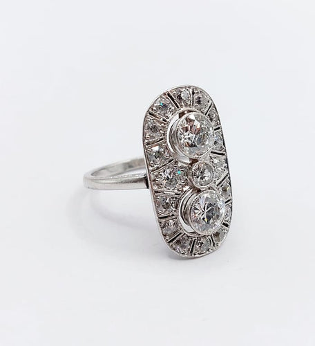 Bague 54 Bague marquise Art déco en platine et diamants (1,90 ct) 58 Facettes A06767