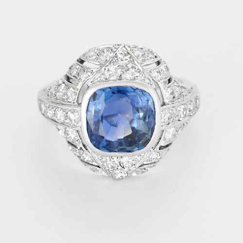 Bague 48 Bague Art déco en platine avec saphir de Ceylan 3,42 ct et diamants 58 Facettes CAN1600X3-1