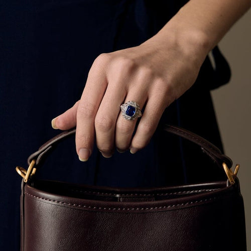 Bague 48 Bague Art déco en platine avec saphir de Ceylan 3,42 ct et diamants 58 Facettes CAN1600X3-1