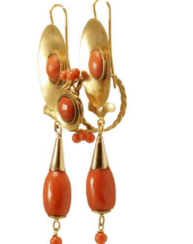 Bague 58 Parure ancienne - Boucles d’oreilles et bague en or jaune 14 carats et corail 58 Facettes 7694