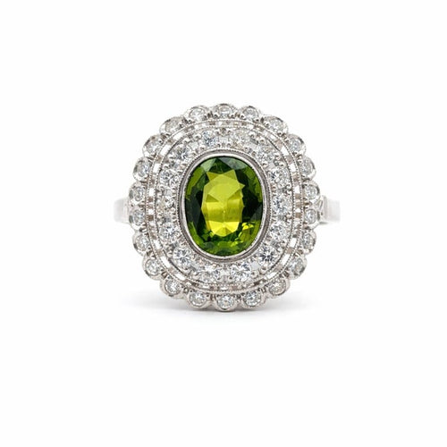 Bague 57 Bague vintage en or blanc 18k avec saphir vert olive et diamants 58 Facettes 50436