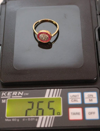 Bague 57.5 Bague Art déco ronde en or jaune 18 carats rubis synthétiques et diamants 58 Facettes 539