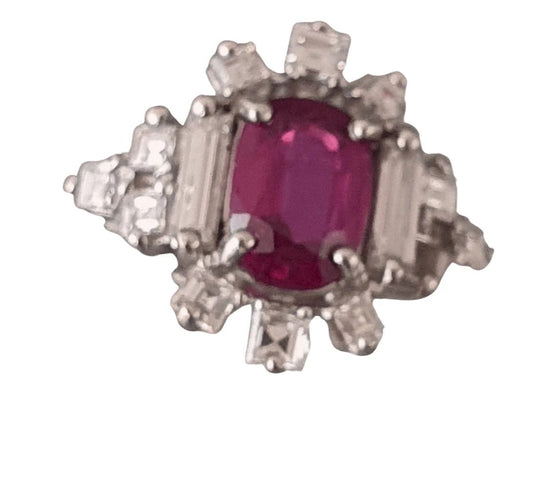 Bague 57 Bague en or blanc, rubis et diamants taille princesse 58 Facettes
