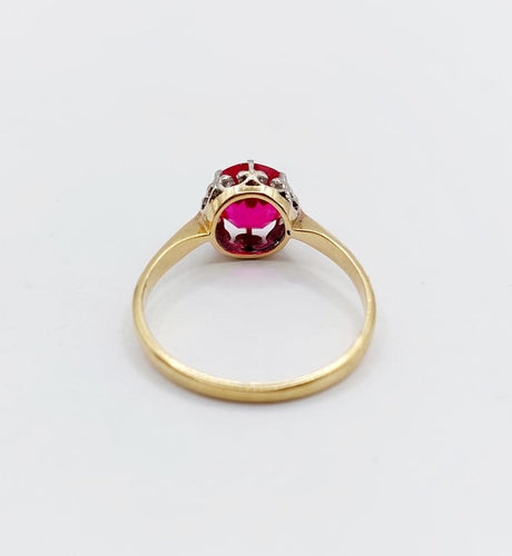 Bague 57 Bague solitaire Art déco en or 18k et platine, rubis synthétique 58 Facettes A06771