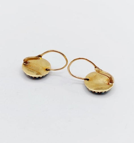 Boucles d'oreilles Dormeuses fleur antiques en or 18k et émail bleu turquoise 58 Facettes A06781