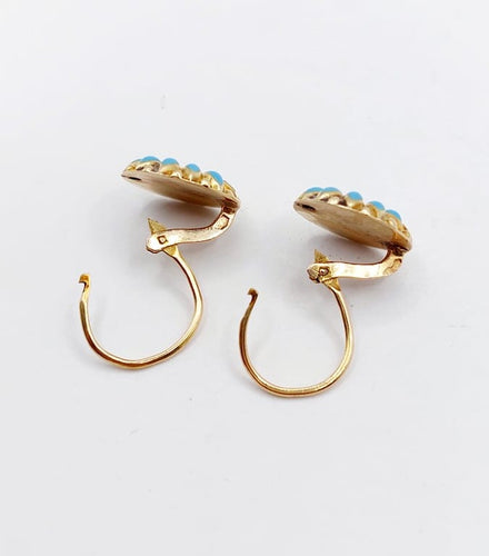 Boucles d'oreilles Dormeuses fleur antiques en or 18k et émail bleu turquoise 58 Facettes A06781