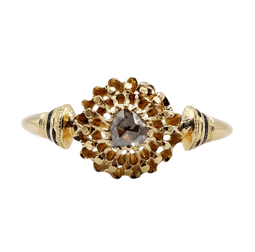 Bague 62.5 Bague fleur victorienne en or jaune 18k et diamant taille rose 58 Facettes A06787